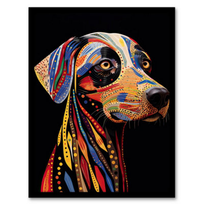 Artery8 Framed Wall Art Tribal Patterned Dog Colourful Pet Portrait Painting12X16 Inch from B&Q