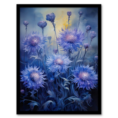 B&Q -  Framed Wall Art Ethereal Cornflower Meadow In Blue And Purple Picture12X16 Inch