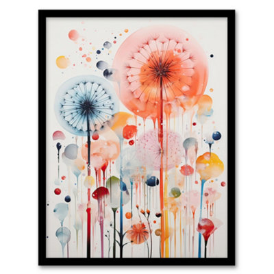 Artery8 Framed Wall Art Dandelion Seeds Watercolour Painting12X16 Inch from B&Q