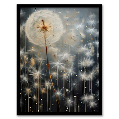 Artery8 Framed Wall Art Dandelion Seeds Luminescent Rain Ethereal Painting12X16 Inch from B&Q