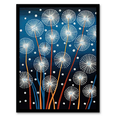 Artery8 Framed Wall Art Dandelion Seeds Folk Art Painting Blue12X16 Inch from B&Q