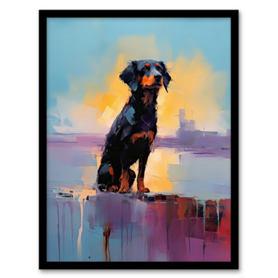 Artery8 Framed Wall Art Rottweiler Puppy Beach Sunrise Dog Portrait12X16 Inch from B&Q