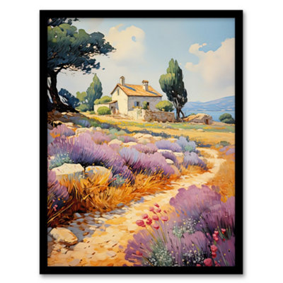 Artery8 Framed Wall Art Rural France Country House Watercolour Painting12X16 Inch from B&Q