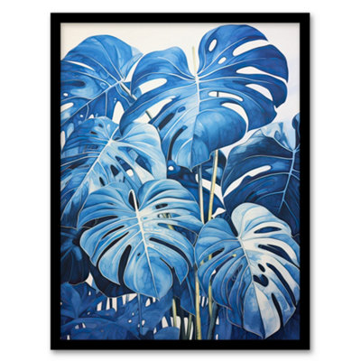 Artery8 Framed Wall Art Monstera Plant Leaves In Blue Watercolour Painting12X16 Inch from B&Q