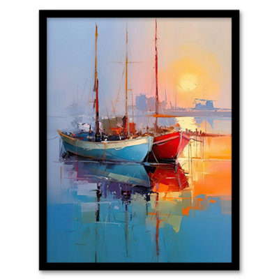 Artery8 Framed Wall Art Sailboats Reflecting In Calm Misty Sunrise Seascape12X16 Inch from B&Q