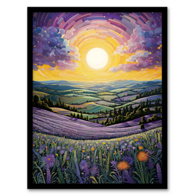 Artery8 Framed Wall Art Vibrant Sunrise Over Blooming Lavender Fields Picture12X16 Inch from B&Q