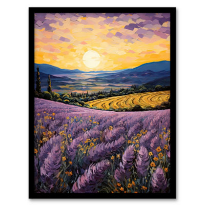 Artery8 Framed Wall Art Serene Lavender Fields At Sunrise Scenic Landscape12X16 Inch from B&Q
