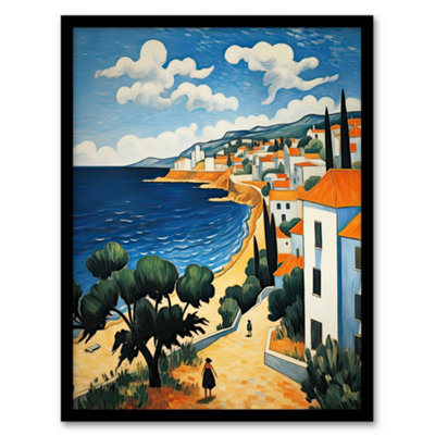 Artery8 Framed Wall Art Italian Coastal Cityscape At Summer Oil Painting12X16 Inch from B&Q