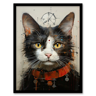 Artery8 Framed Wall Art The Key Master Cat Portrait Oil Painting12X16 Inch from B&Q