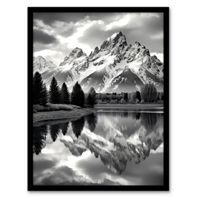 Artery8 Framed Wall Art Grand Teton Reflected In Snake River Black And White12X16 Inch from B&Q