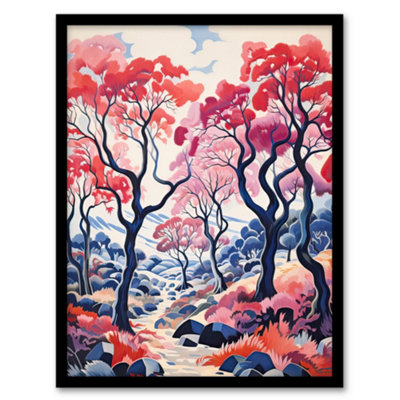 Artery8 Framed Wall Art Autumn Trees Countryside Landscape Pink And Blue12X16 Inch from B&Q
