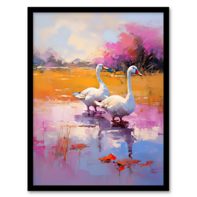 Artery8 Framed Wall Art Wild Geese Pastel Colour Oil Painting12X16 Inch from B&Q