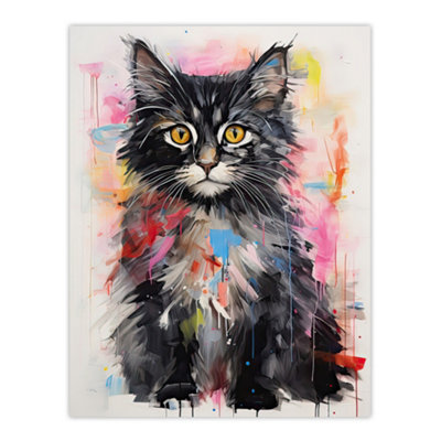 Artery8 Unframed Wall Art Cute Kitten Colourful Bright Baby Cat Kids Bedroom Picture12X16 Inch from B&Q