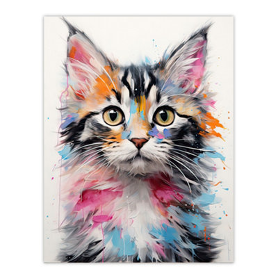 Artery8 Unframed Wall Art Cute Kitten Bright Painting Orange Pink Blue Baby Cat12X16 Inch from B&Q