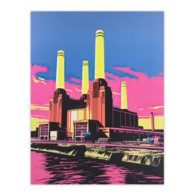 Artery8 Unframed Wall Art Battersea Power Station Pop Art Vibrant Pink Yellow Blue12X16 Inch from B&Q