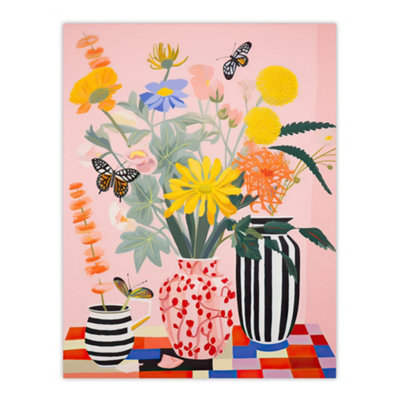Artery8 Unframed Wall Art Butterflies And Spring Wildflowers In Vases Bright Bouquets Art12X16 Inch from B&Q