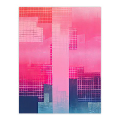 Artery8 Unframed Wall Art Abstract Geometric Cityscape Painting Pink Blue Purple12X16 Inch from B&Q