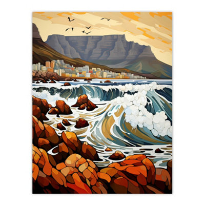 Artery8 Unframed Wall Art Cape Town Cityscape Under Table Mountain Stylised Painting12X16 Inch from B&Q