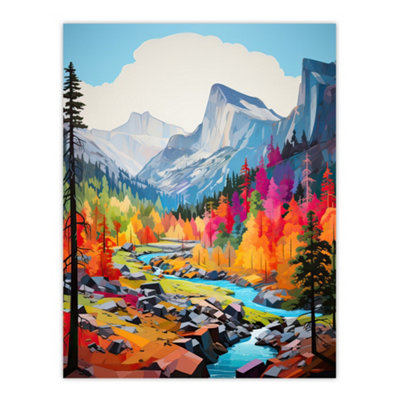 Artery8 Unframed Wall Art Colourful Yosemite National Park Forest Landscape Picture12X16 Inch from B&Q