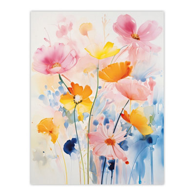 Artery8 Unframed Wall Art Delicate Wildflowers Pastel Watercolour Flowers Picture12X16 Inch from B&Q