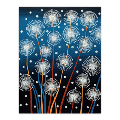 Artery8 Unframed Wall Art Dandelion Seeds Folk Art Painting Blue Picture12X16 Inch from B&Q