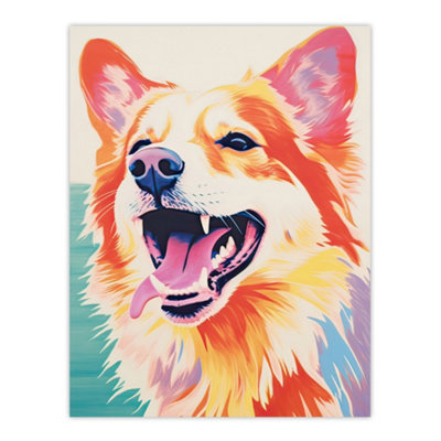 Artery8 Unframed Wall Art Happy Collie Dog Bright Colourful Portrait Picture12X16 Inch from B&Q