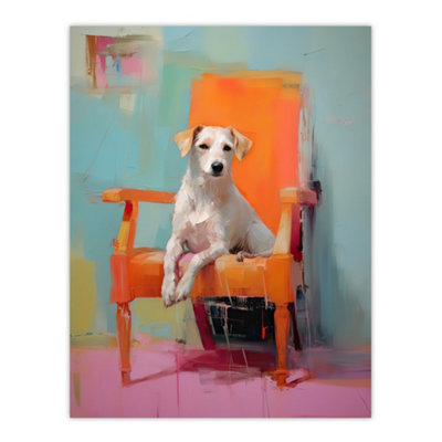 Artery8 Unframed Wall Art Content Dog Portrait Resting On Orange Armchair Picture12X16 Inch from B&Q