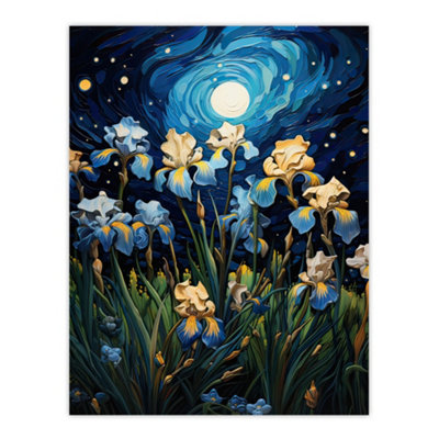 Artery8 Unframed Wall Art Ethereal Iris Flower Meadow Blooms Moonlight Picture12X16 Inch from B&Q