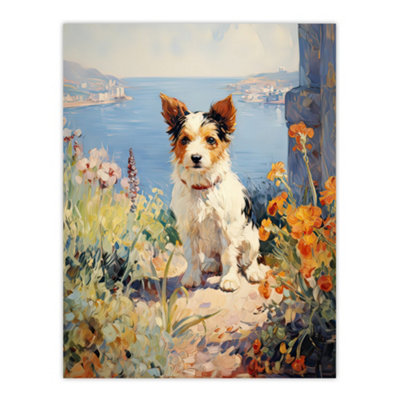 Artery8 Unframed Wall Art Jack Russell Terrier Floral Dog Portrait Painting12X16 Inch from B&Q