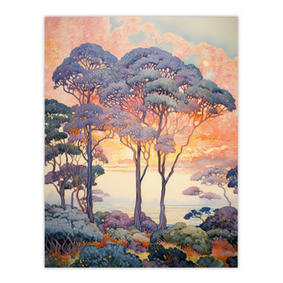 Artery8 Unframed Wall Art Coastal Sunrise Behind Trees Orange Blue Purple Picture12X16 Inch from B&Q
