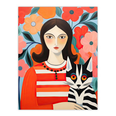 Artery8 Unframed Wall Art Cat Woman Henri Matisse Style Floral Portrait Picture12X16 Inch from B&Q