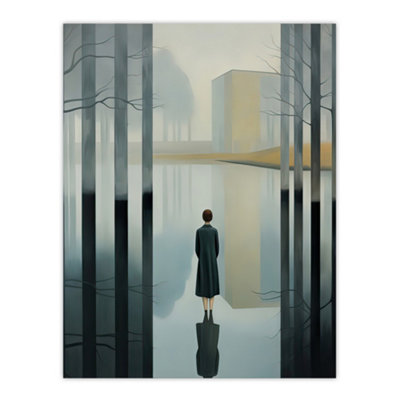 Artery8 Unframed Wall Art Mist Reflection Surreal Landscape With Lone Woman Picture12X16 Inch from B&Q