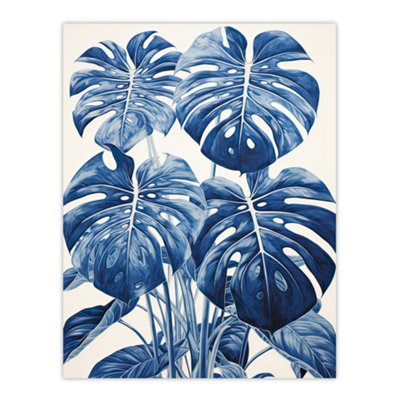 Artery8 Unframed Wall Art Monstera Plant Leaves Detailed Blue Pencil Drawing Picture12X16 Inch from B&Q