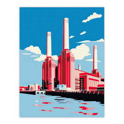 Artery8 Unframed Wall Art Battersea Power Station Graphic Pink And Blue Picture12X16 Inch from B&Q