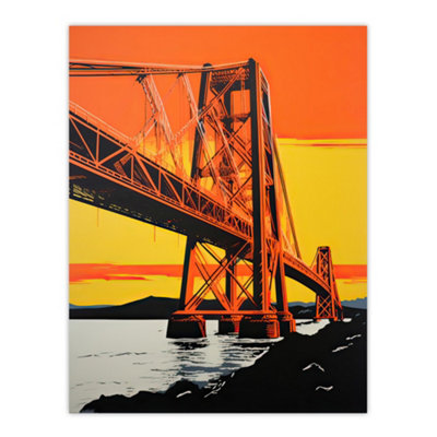 Artery8 Unframed Wall Art Forth Rail Bridge Vibrant Orange Yellow Blue Picture12X16 Inch from B&Q