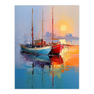 Artery8 Unframed Wall Art Sailboats Reflecting In Calm Misty Sunrise Seascape12X16 Inch from B&Q