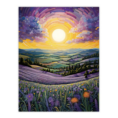 Artery8 Unframed Wall Art Vibrant Sunrise Over Blooming Lavender Fields Picture12X16 Inch from B&Q