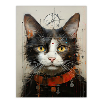 Artery8 Unframed Wall Art The Key Master Cat Portrait Painting Picture12X16 Inch from B&Q