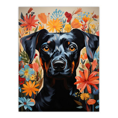Artery8 Unframed Wall Art The Good Dog Floral German Pinscher Portrait Picture12X16 Inch from B&Q