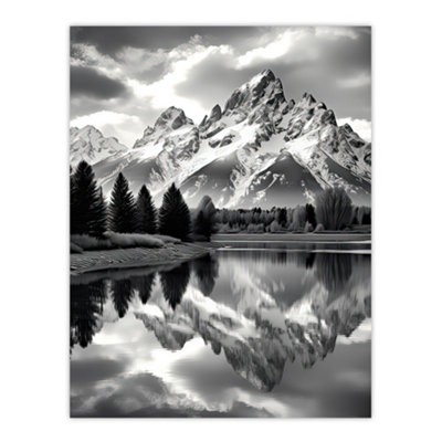 Artery8 Unframed Wall Art Grand Teton Reflected In Snake River Black And White12X16 Inch from B&Q