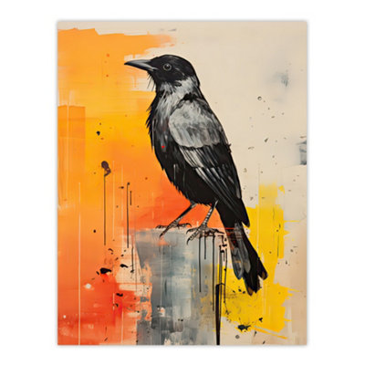 Artery8 Unframed Wall Art The Enigmatic Crow Bird Portrait Grey And Orange Picture12X16 Inch from B&Q