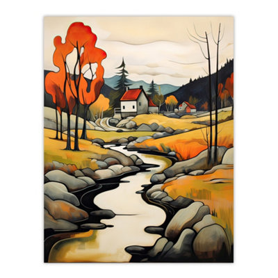 Artery8 Unframed Wall Art Just Follow The River Countryside Autumn Landscape Picture12X16 Inch from B&Q