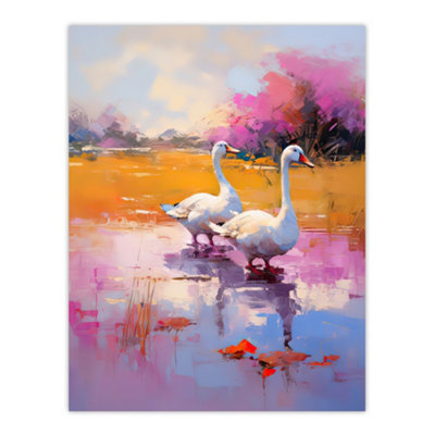 Artery8 Unframed Wall Art Wild Geese Pastel Colour Painting Picture12X16 Inch from B&Q