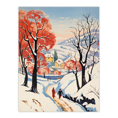 Artery8 Unframed Wall Art Sunny Winter Day Village Countryside Road Picture12X16 Inch from B&Q
