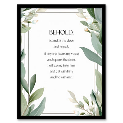 Artery8 Behold Stand At Door And Knock Green Christian Bible Quote Wall Art PrintA4 Size from B&Q