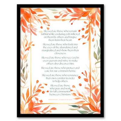 Artery8 Modern Blessed Beatitudes Orange Pope Francis Quote Bible Wall Art PrintA4 Size from B&Q