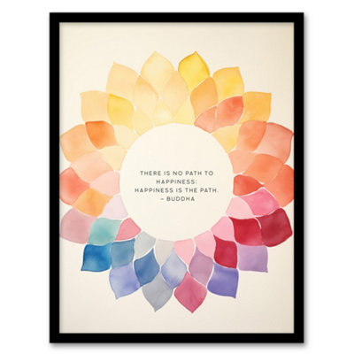 Artery8 Happiness Is The Path Buddhist Mindfulness Quote Mandala Wall Art PrintA4 Size from B&Q