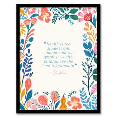 Artery8 Health Is The Greatest Gift Blue Buddha Mindfulness Quote Wall Art PrintA4 Size from B&Q