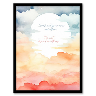 Artery8 Your Own Salvation Buddhist Mindfulness Quote Sun Clouds Wall Art PrintA4 Size from B&Q