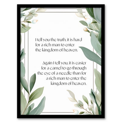 Artery8 Matthew 19:24 Jesus Christian Bible God Quote Green Wall Art PrintA4 Size from B&Q